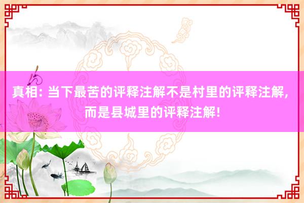 真相: 当下最苦的评释注解不是村里的评释注解, 而是县城里的评释注解!